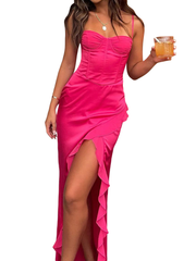 Vintage Sheath Straps Hot Pink Long Prom Dresses P1774