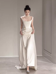 Simple Mermaid Off The Shoulder White Prom Dresses Evening Dress P2065