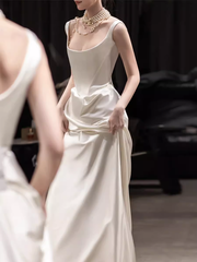 Simple Mermaid Off The Shoulder White Prom Dresses Evening Dress P2065