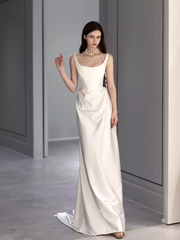 Simple Mermaid Off The Shoulder White Prom Dresses Evening Dress P2065