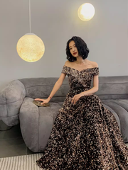 Simple A line Sequin Prom Dresses Evening Dress P2063