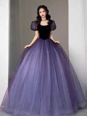 Simple A Line Grape Tulle Prom Dresses Evening Dress P2153