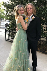 Sexy A Line Straps Green Lace Prom Dresses 21th Birthday Outfit P2101