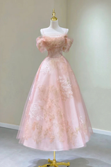 Cute Pink Tulle Lace Short A-Line Prom Dress P2207