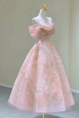 Cute Pink Tulle Lace Short A-Line Prom Dress P2207