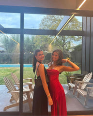 Spaghetti Straps Red Sheath Long Prom Dresses J2700