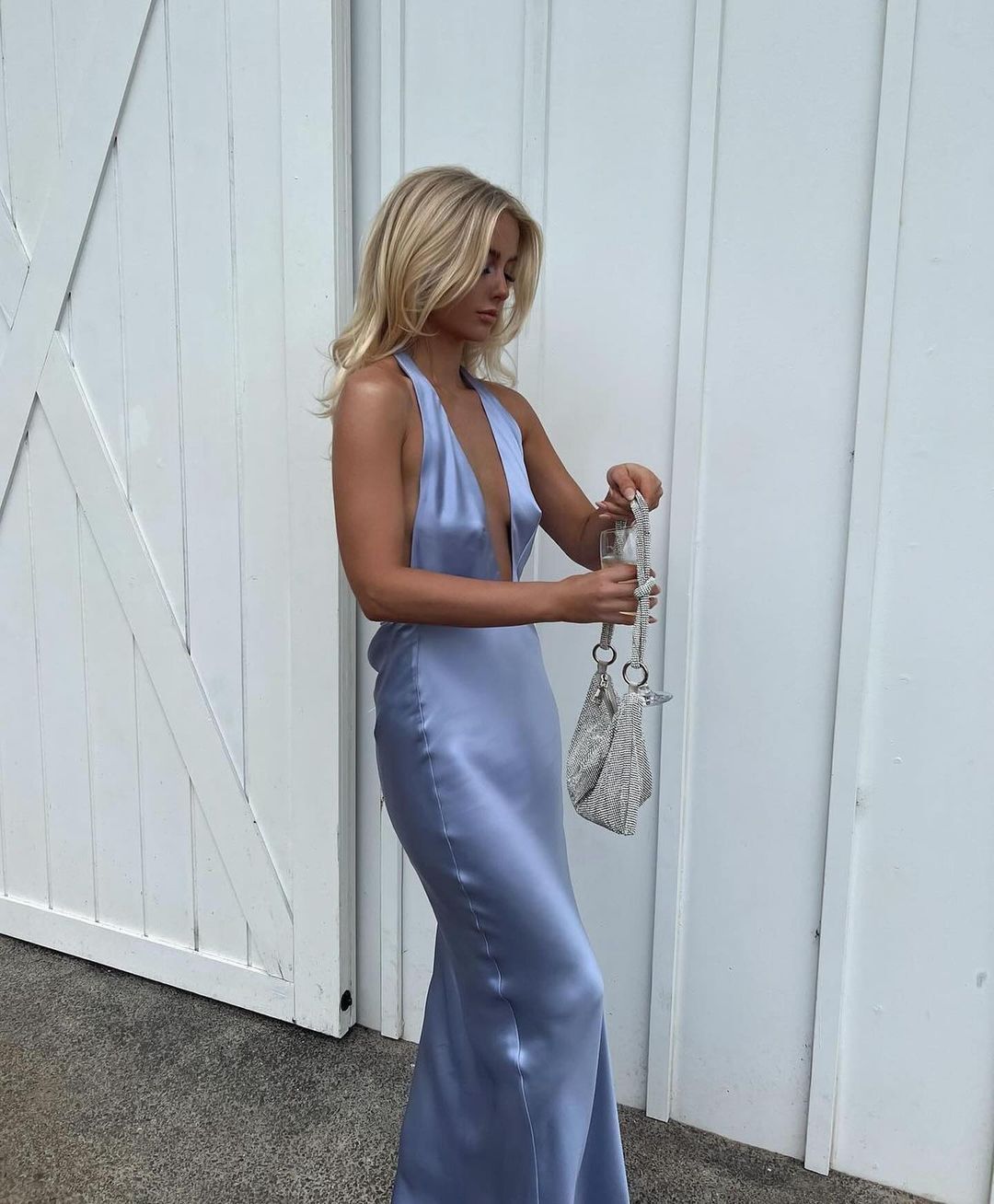 Halter Deep V Neck Sheath Long Prom Dresses J2707
