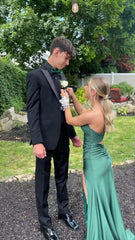 One Shoulder Green Mermaid Long Prom Dresses With Slit J2739
