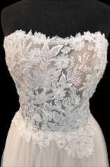 Strapless A-line Tulle Wedding Dress with Lace Top