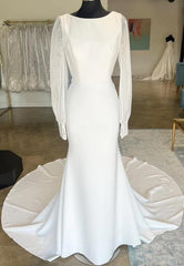 Open Back Mermaid Wedding Dress with Long Sleeves