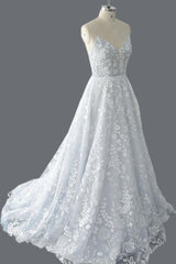Straps A-line Lace Wedding Dress with Open Back