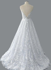 Straps A-line Lace Wedding Dress with Open Back