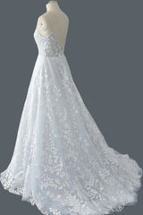 Straps A-line Lace Wedding Dress with Open Back