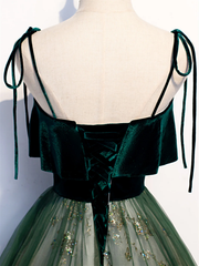 Green Straps Velvet Long Lace Prom Dresses P538