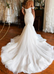Off-the-Shoulder Trumpet Tulle/Lace Wedding Dress