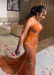 Charming Glittering Sequin Beaded Strapless Mermaid Floor-length Prom Dress Party Dress Evening Dress HZ1024