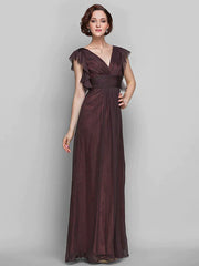 Mother of the Bride Dress Beautiful Back V Neck Floor Length Chiffon Short Sleeve with Criss Cross Ruched Draping