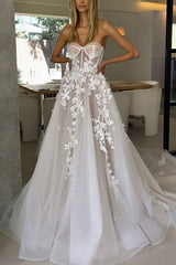 A Line Sweetheart Lace Applique Bohemian Wedding Bridal Dress