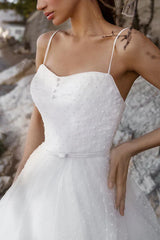 A-line shoulder strap auditorium casual wedding dress white minimalist bride dress