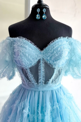 Pink Off-the-Shoulder Ruffles Puff Sleeves Homecoming Dress,Party Dress SH603