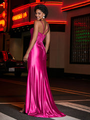 Corset Bodice Mermaid Satin Gown Hot Pink