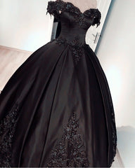 Gorgeous Ball Gown Off-Shoulder Lace Beaded Satin Dress
