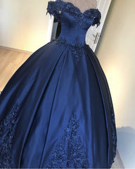 Gorgeous Ball Gown Off-Shoulder Lace Beaded Satin Dress
