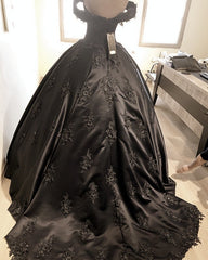 Gorgeous Ball Gown Off-Shoulder Lace Beaded Satin Dress