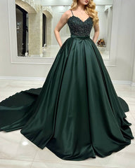 Spaghetti Straps Lace Appliques Sweetheart Satin Ball Gown