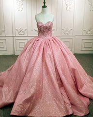 Lace Beaded Sweetheart Ball Gown Sparkly Dress