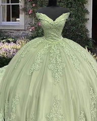 Sage Lace Off Shoulder Quinceanera Dress