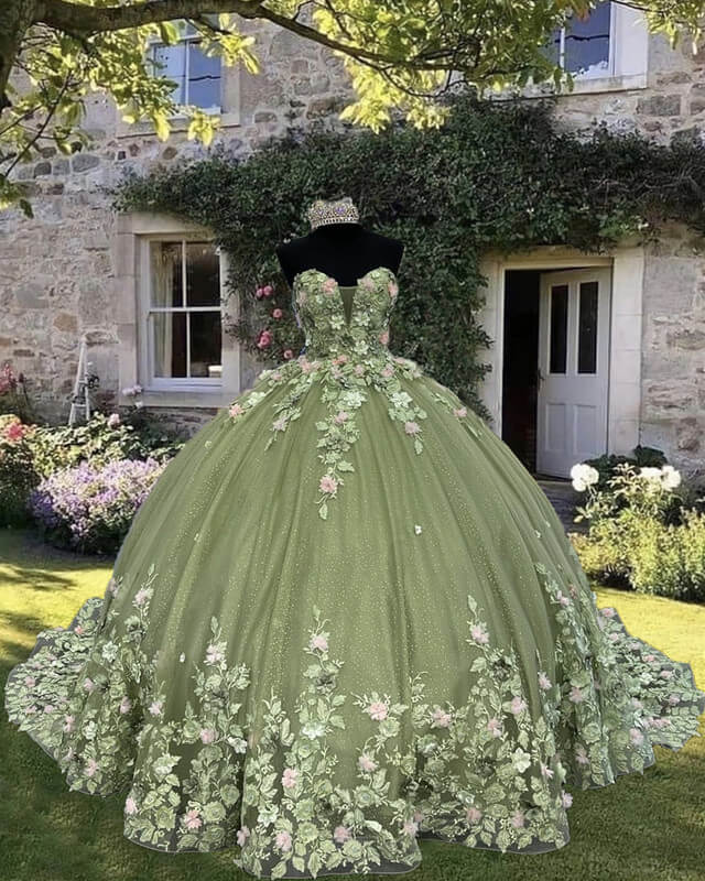 strapless tulle ball gown dress with pink floral flowers