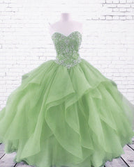 Beaded Sweetheart Organza Ruffles Quinceanera Dress