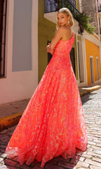 One-Shoulder Neon Peach Prom Ball Gown R1305