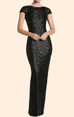 Simple Sleeves Sequin Long Bridesmaid Dress