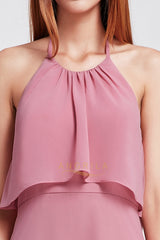 Sheath/Column Halter Chiffon Backless Prom Dress