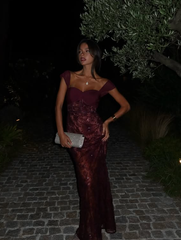 Pretty Straps Floral Lace Long Prom Dress Formal Dress Woman Elegant