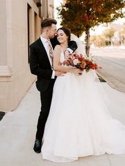 Eye-catching Lace Wedding Dresses A-line Long Bridal Gowns V-neck Floor Length
