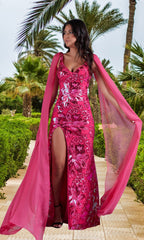 PromGirl Long Sequin Prom Dress with Capes