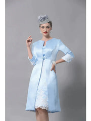 Mother of the Bride Dress Plus Size Vintage V Neck Knee Length Polyester Sleeveless with Lace