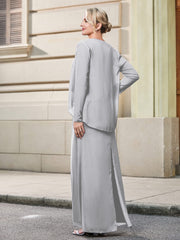 Round Neck with Cutout Sleeveless Chiffon Jumpsuit Silver