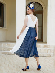 Scoop-neck Sleeveless Tea-Length Dress Navy Blue