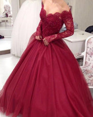 Red Long Sleeve Quinceanera Dresses Ball Gown Appliques