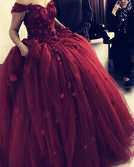 Red Quinceanera Dresses Off The Shoulder Ball Gown With 3D Flowers