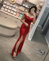Sparkle Sequin Mermaid Dresses Off Shoulder Leg Slit