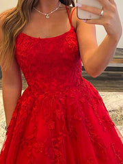 Red Backless Lace Prom Dresses, Open Back Red Lace Formal Graduation Dresses