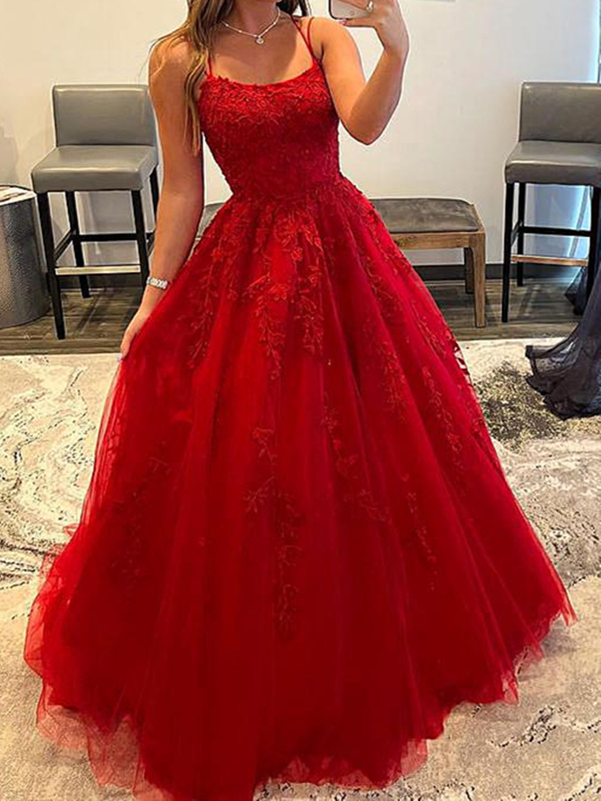 Red Backless Lace Prom Dresses, Open Back Red Lace Formal Graduation Dresses