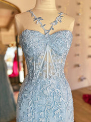 Red Blue Pink Mermaid Lace Prom Dresses, Mermaid Red Blue Pink Lace Formal Evening Dresses