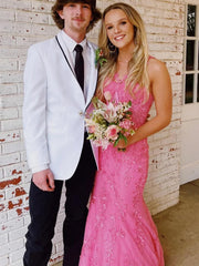 Red Blue Pink Mermaid Lace Prom Dresses, Mermaid Red Blue Pink Lace Formal Evening Dresses