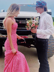 Red Blue Pink Mermaid Lace Prom Dresses, Mermaid Red Blue Pink Lace Formal Evening Dresses